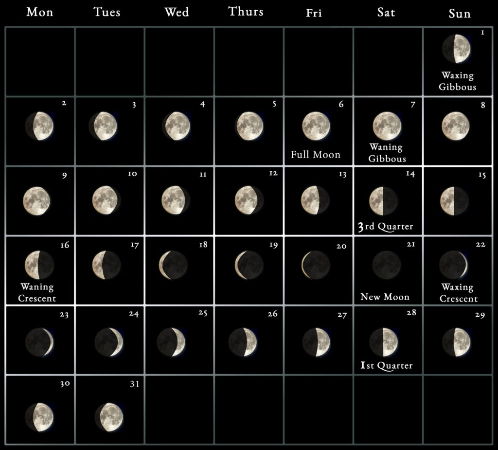 2023 Moon Calendar - every phase and stage of the moon